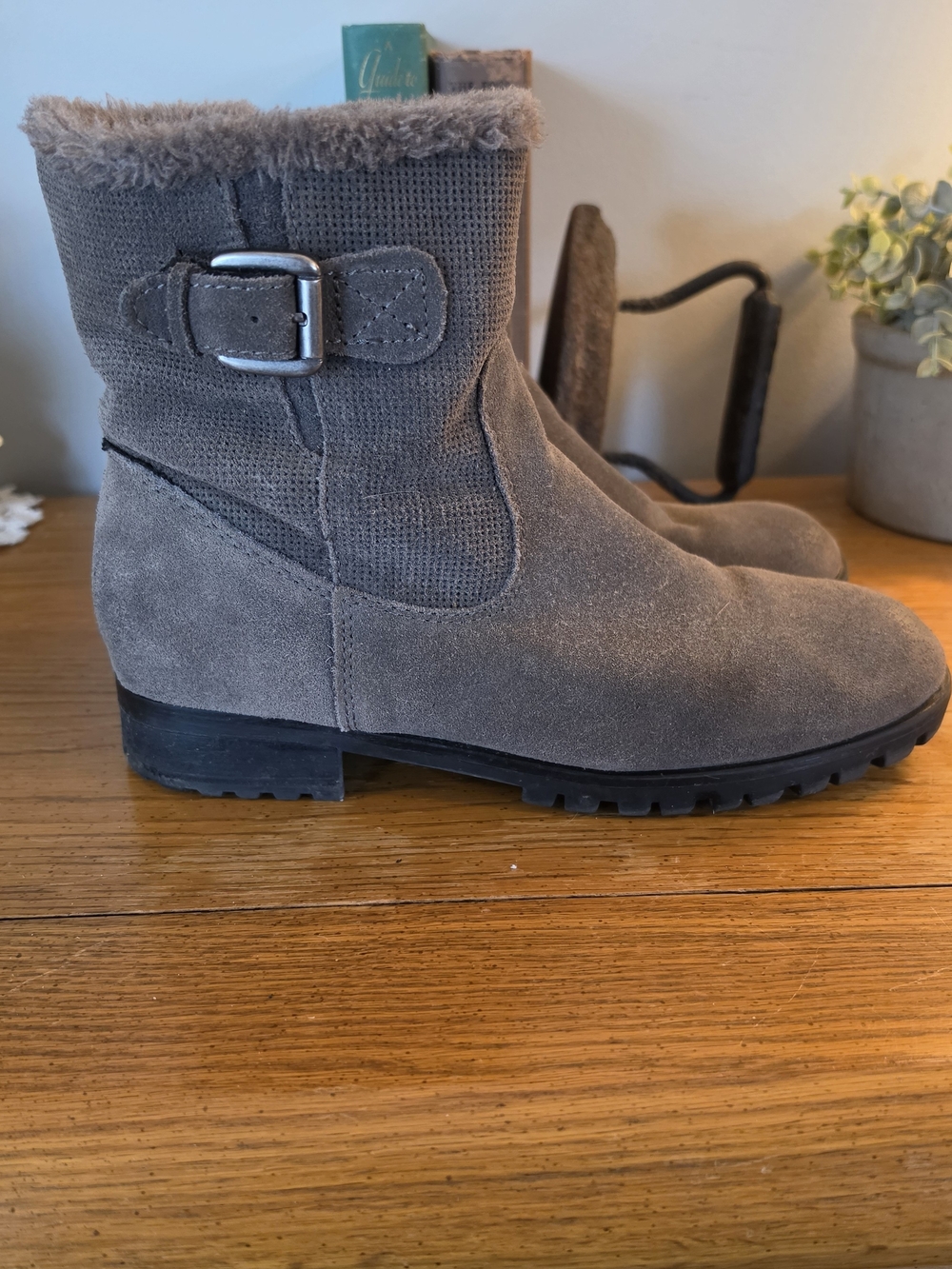 Women's Grey Suede Faux-Fur Lined Ankle Boots